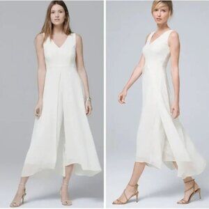 White House Black Market Flowy Wide Leg Overlay Ivory Jumpsuit 6P